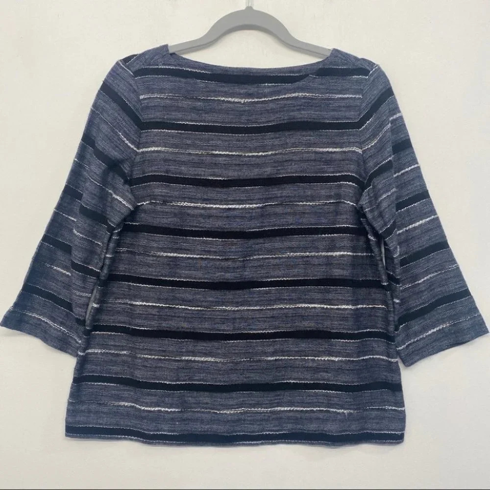 J Jill Pure Textured‎ Striped Blouse Navy Cotton Blend XS